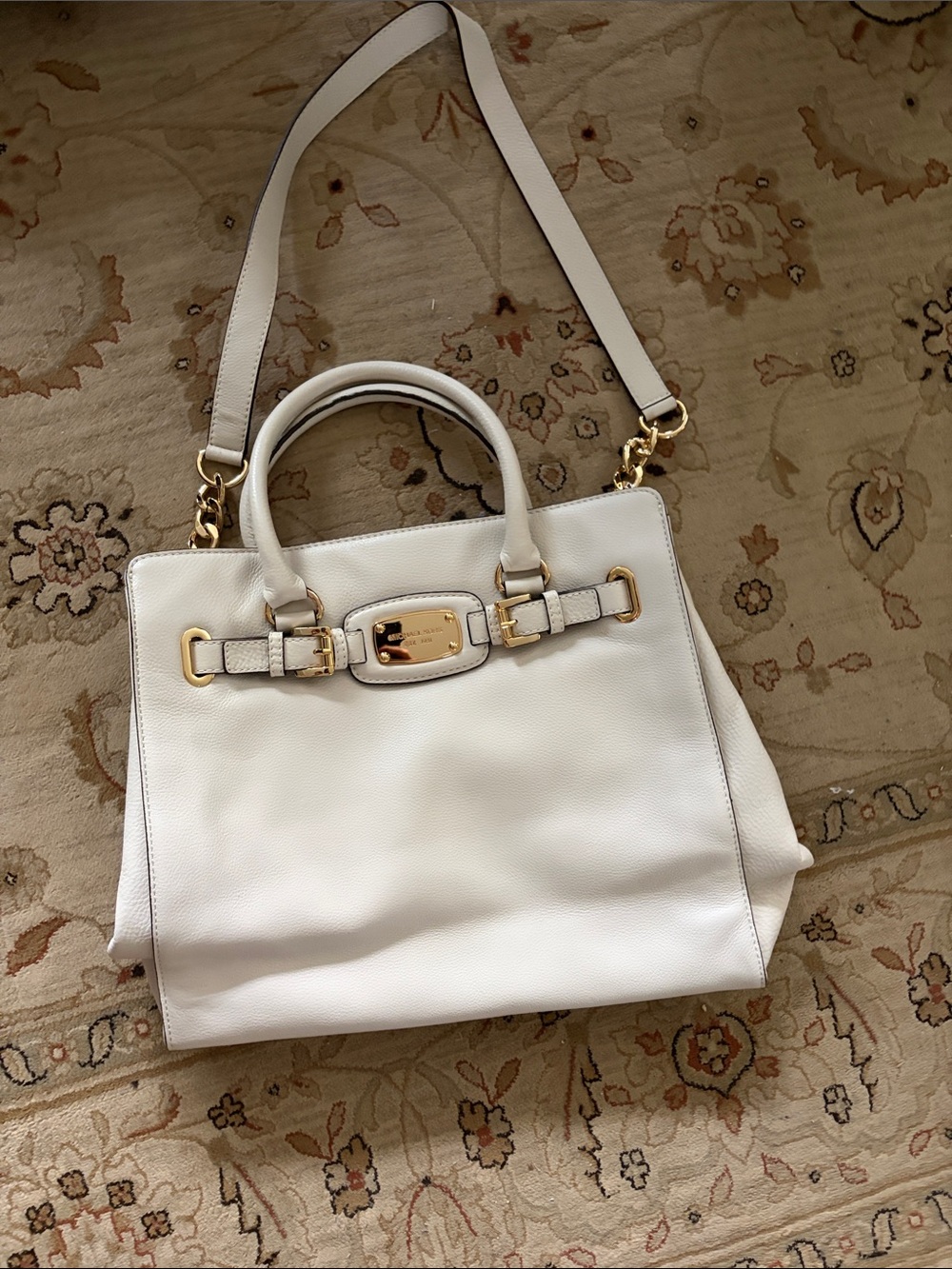 Michael Kors White Leather Satchel with Gold Hardware